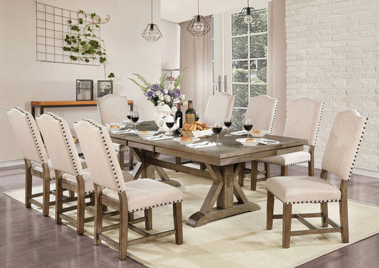Furniture of America - Julia 9 Pc. Dining Table Set in Light Oak/Beige - CM3014T-9PC View 1