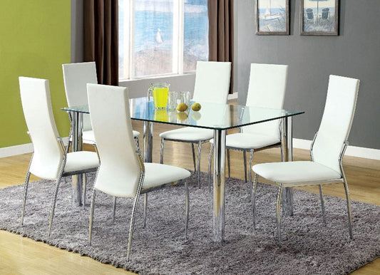 Furniture of America - Kalawao 7 Pc. Dining Table Set in Chrome/White - CM8319T-8310WH-7PC View 1