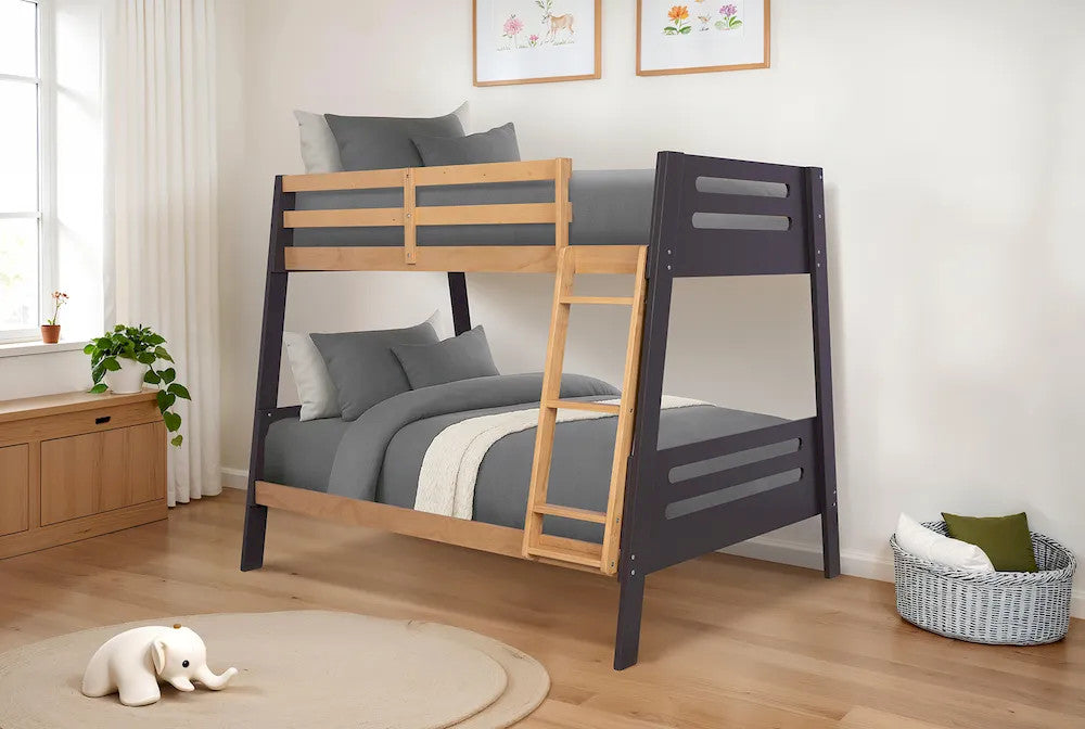 Furniture of America - Kallen - Twin/Full Bunk Bed W/ 6" Mattresses, Mauve/Oak - FM-BK206A-TF-BED+M6 view 1