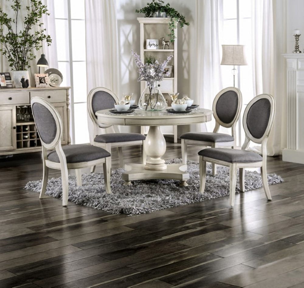 Furniture of America - Kathryn 5 Pc. Round Dining Table Set in Antique White - CM3872WH-RT-5PC View 1