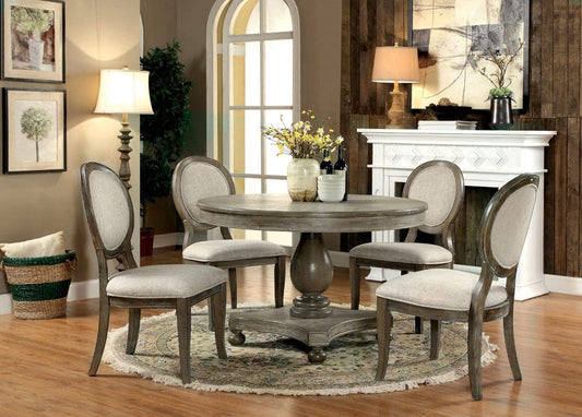 Furniture of America - Kathryn 5 Pc. Round Dining Table Set in Rustic Oak/Beige - CM3872RT-5PC View 1