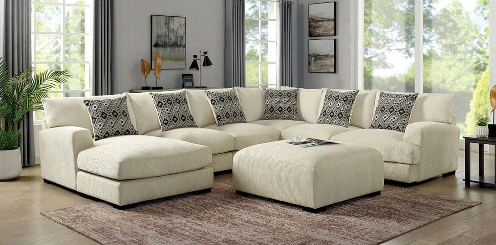 Furniture of America - Kaylee U-Shaped Sectional + Ottoman in Beige - CM6587BG-SECT+OT View 1