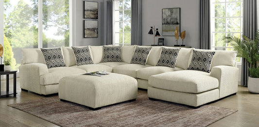 Furniture of America - Kaylee U-Shaped Sectional + Ottoman, Right Chaise in Beige - CM6587BG-SECT-R+OT View 1