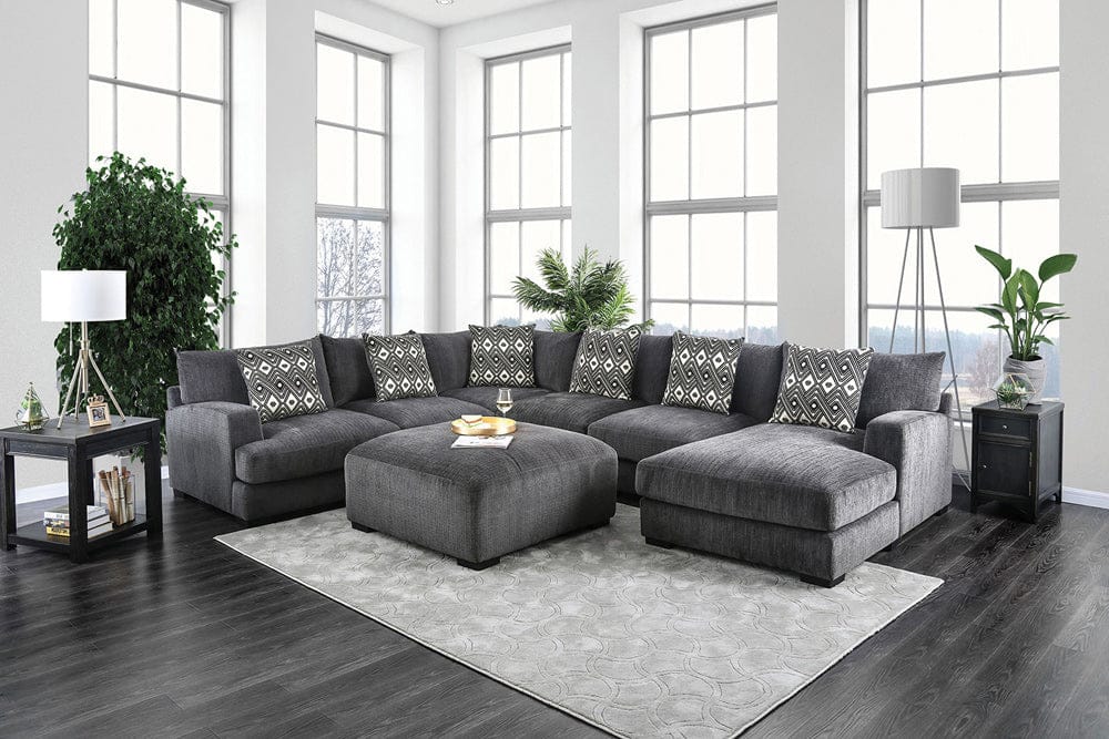Furniture of America - Kaylee U-Shaped Sectional w/ Ottoman, Right Chaise in Gray - CM6587-SECT-R+OT View 1