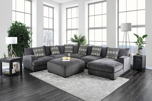 Furniture of America - Kaylee U-Shaped Sectional w/ Ottoman, Right Chaise in Gray - CM6587-SECT-R+OT View 1