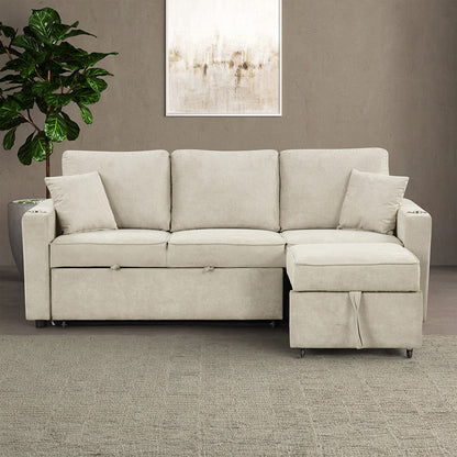 Furniture of America - Kendal Sleeper Sofa Sectional w/ Cupholder in Beige - FM6965BG-SF-PK View 2