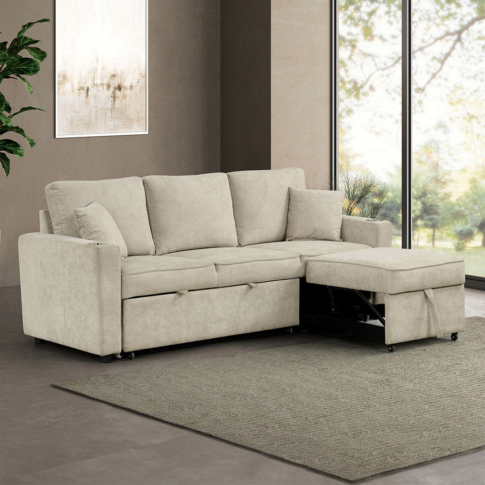 Furniture of America - Kendal Sleeper Sofa Sectional w/ Cupholder in Beige - FM6965BG-SF-PK View 3