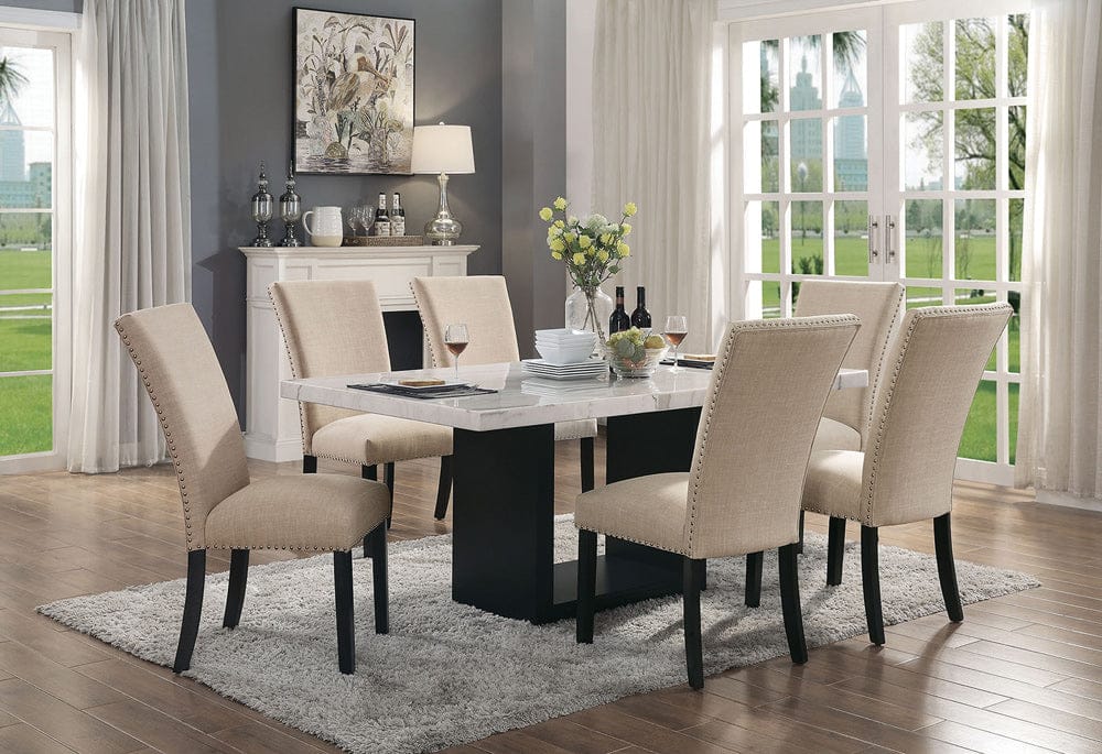 Furniture of America - Kian I 7 Pc. Dining Table Set (Beige Chairs) in White/Beige - CM3744T-7PC-BG View 1