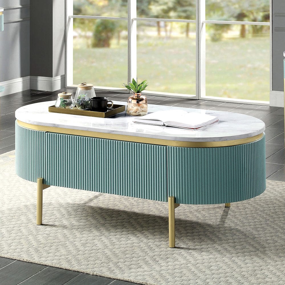 Furniture of America - Koblenz Coffee Table in Light Teal - CM4412GR-C View 1