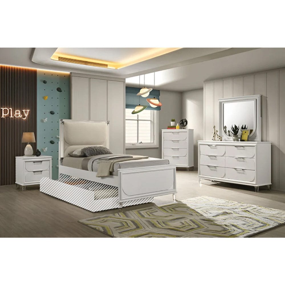 Furniture of America - Lareina 5 Pc. Twin Bedroom Set w/ Chest in Pearl White - FM72081WH-T-5PC-C