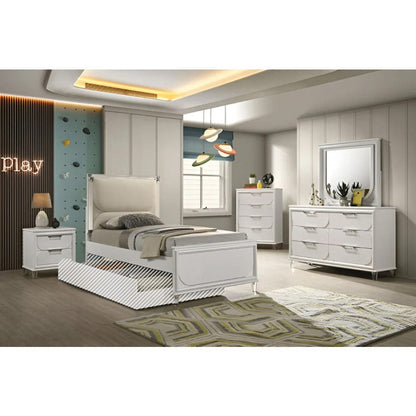 Furniture of America - Lareina 5 Pc. Twin Bedroom Set w/ Chest in Pearl White - FM72081WH-T-5PC-C