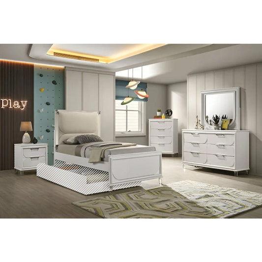 Furniture of America - Lareina 5 Pc. Twin Bedroom Set w/ Chest in Pearl White - FM72081WH-T-5PC-C