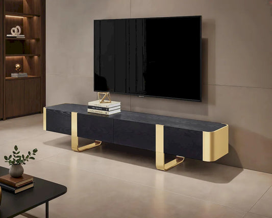 Furniture of America - Larvik - TV Stand Black w/ Gold Frame - FM-AC8028GD-TV view 1