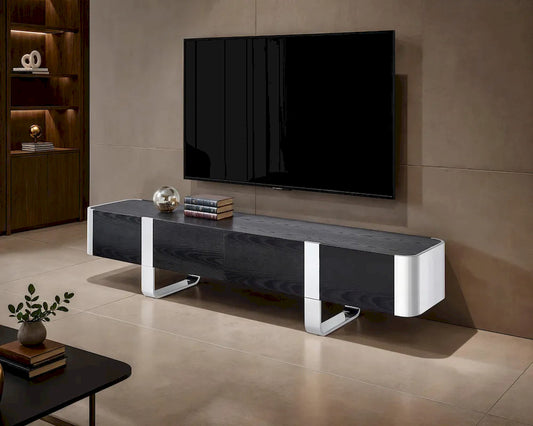 Furniture of America - Larvik - TV Stand Black w/ Silver Frame - FM-AC8028SV-TV view 1