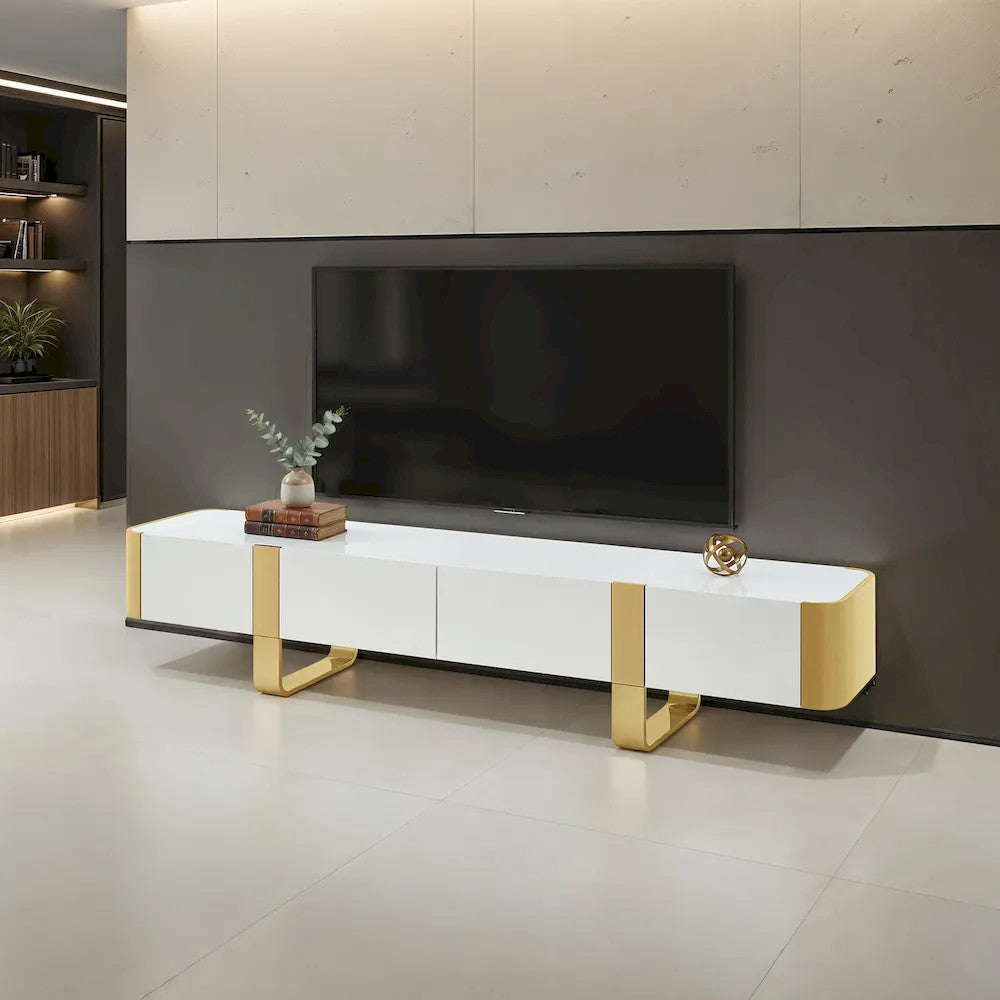 Furniture of America - Larvik - TV Stand White w/ Gold Frame - FM-AC8027GD-TV view 1