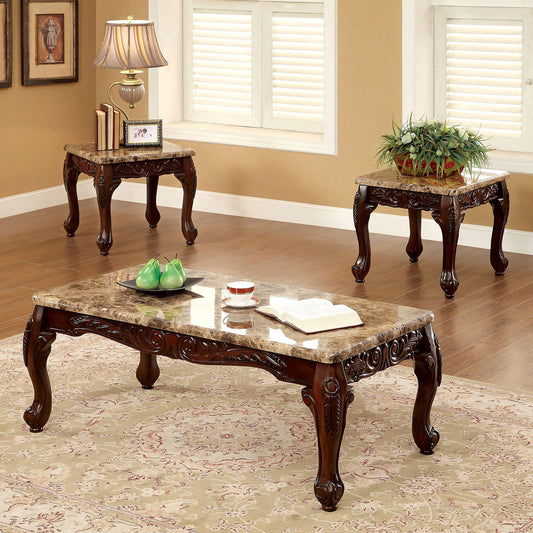 Furniture of America - Lechester 3 Pc. Coffee Table Set w/ Faux Marble in Dark Oak/Ivory - CM4487-3PK View 1