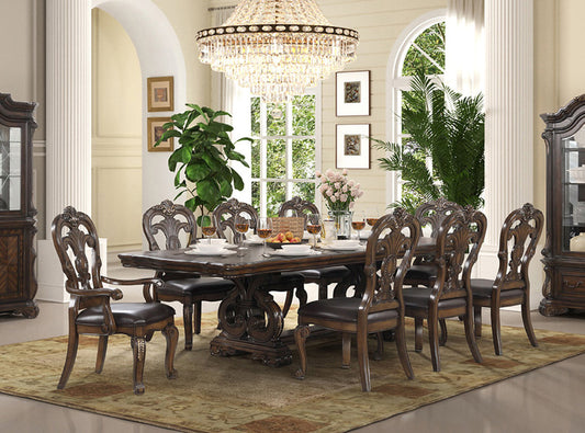 Furniture of America - Leovanni 9 Pc. Dining Table Set (2AC+6SC) in Dark Brown - FM31003DB-T-9PC View 1
