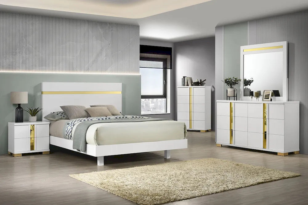 Furniture of America - Lillestrom - 3 Pc. Queen Bedroom Set - White/Gold - FM7217WH-Q-4PC view 2