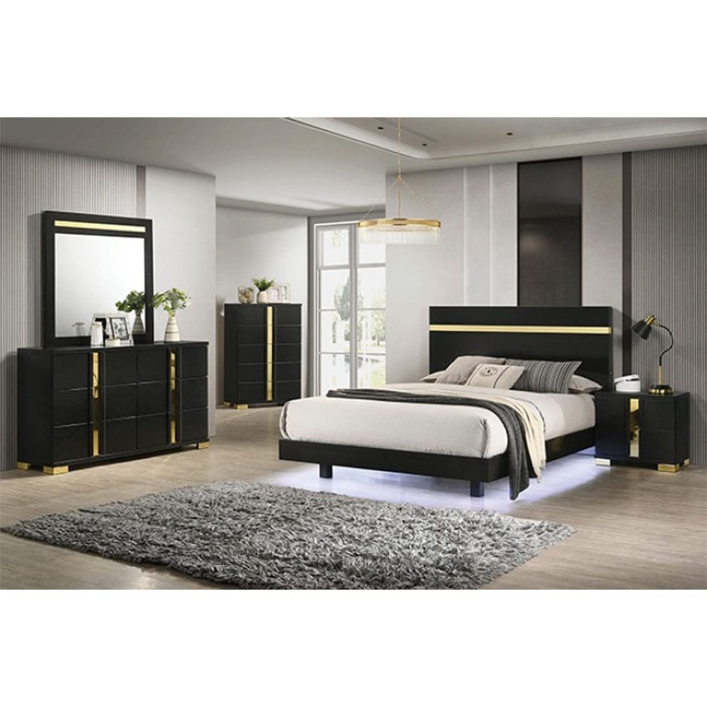 Furniture of America - Lillestrom 5 Pc. Queen Bedroom Set w/ Chest in Black/Gold - FM7217BK-Q-5PC-CHEST