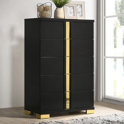 Furniture of America - Lillestrom 5 Pc. Queen Bedroom Set w/ Chest in Black/Gold - FM7217BK-Q-5PC-CHEST View 1
