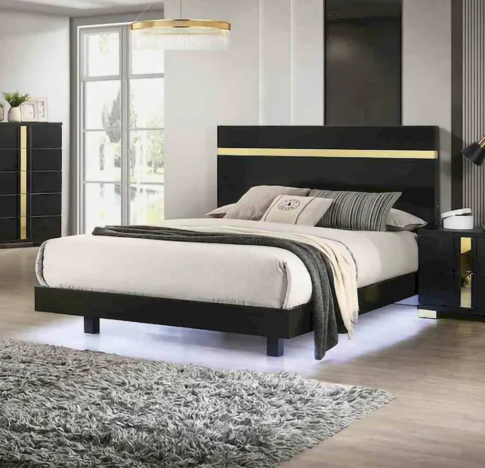 Furniture of America - Lillestrom - E.King Bed, Black/Gold - FM7217BK-EK-BED view 1