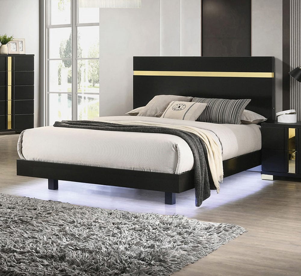 Furniture of America - Lillestrom Queen Bed in Black/Gold - FM7217BK-Q-BED View 1