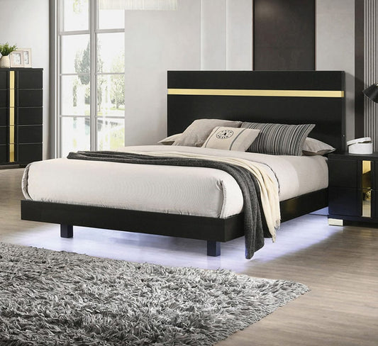 Furniture of America - Lillestrom Queen Bed in Black/Gold - FM7217BK-Q-BED View 1