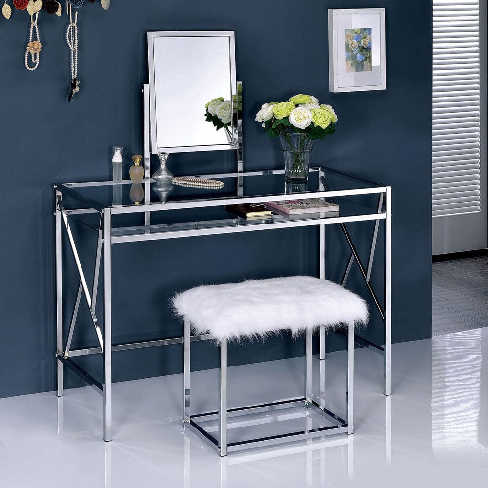 Furniture of America - Lismore Vanity w/ Stool in Chrome - CM-DK6707CRM View 1