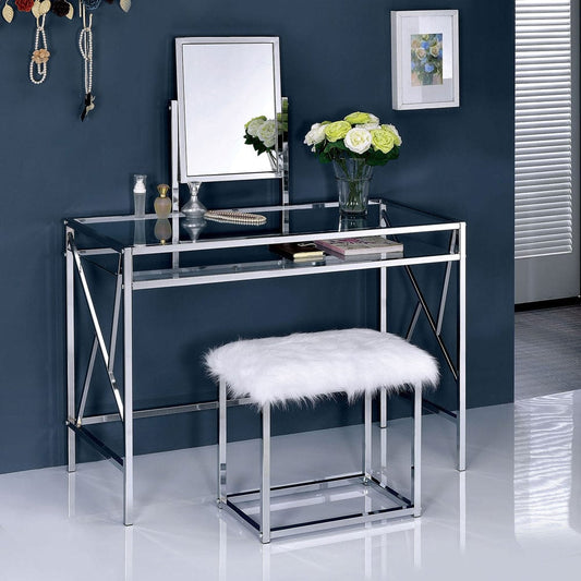 Furniture of America - Lismore Vanity w/ Stool in Chrome - CM-DK6707CRM View 1