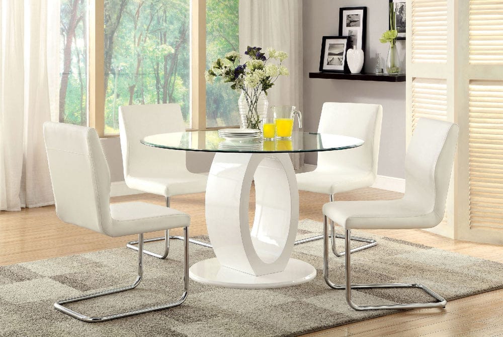 Furniture of America - Lodia I 5 Pc. Round Dining Table Set in White - CM3825WH-RT-5PC View 1
