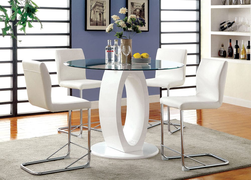 Furniture of America - Lodia Ii 5 Pc. Round Counter Ht. Table Set in White - CM3825WH-RPT-5PC View 1