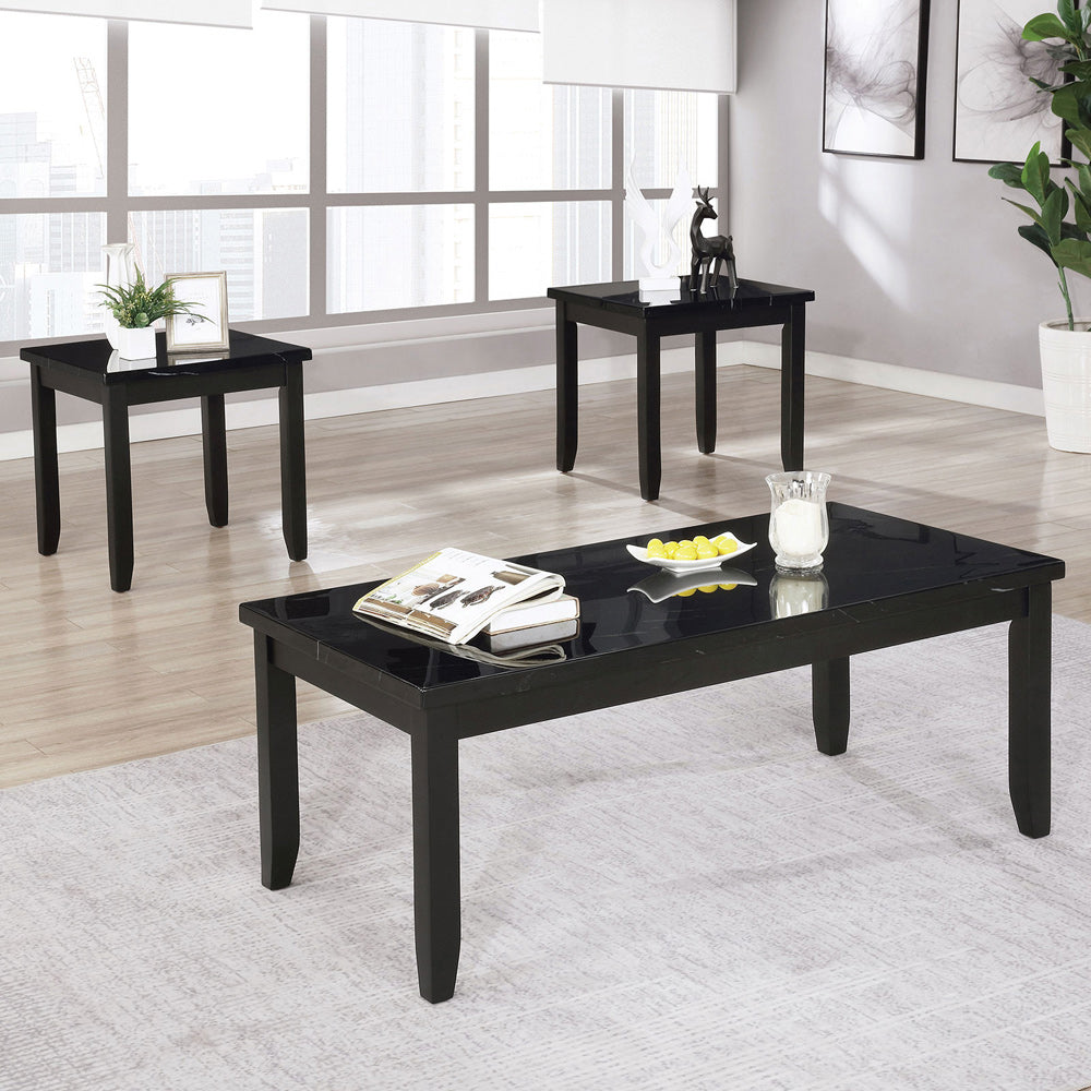 Furniture of America - Lodivea 3 Pc. Coffee Table Set w/ Faux Marble in Black - CM4544BK-3PK View 1