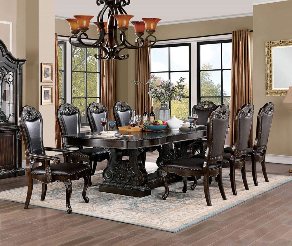 Furniture of America - Lombardy 9 Pc. Dining Table Set (2AC+6SC) in Walnut/Dark Brown - CM3146T-9PC View 1