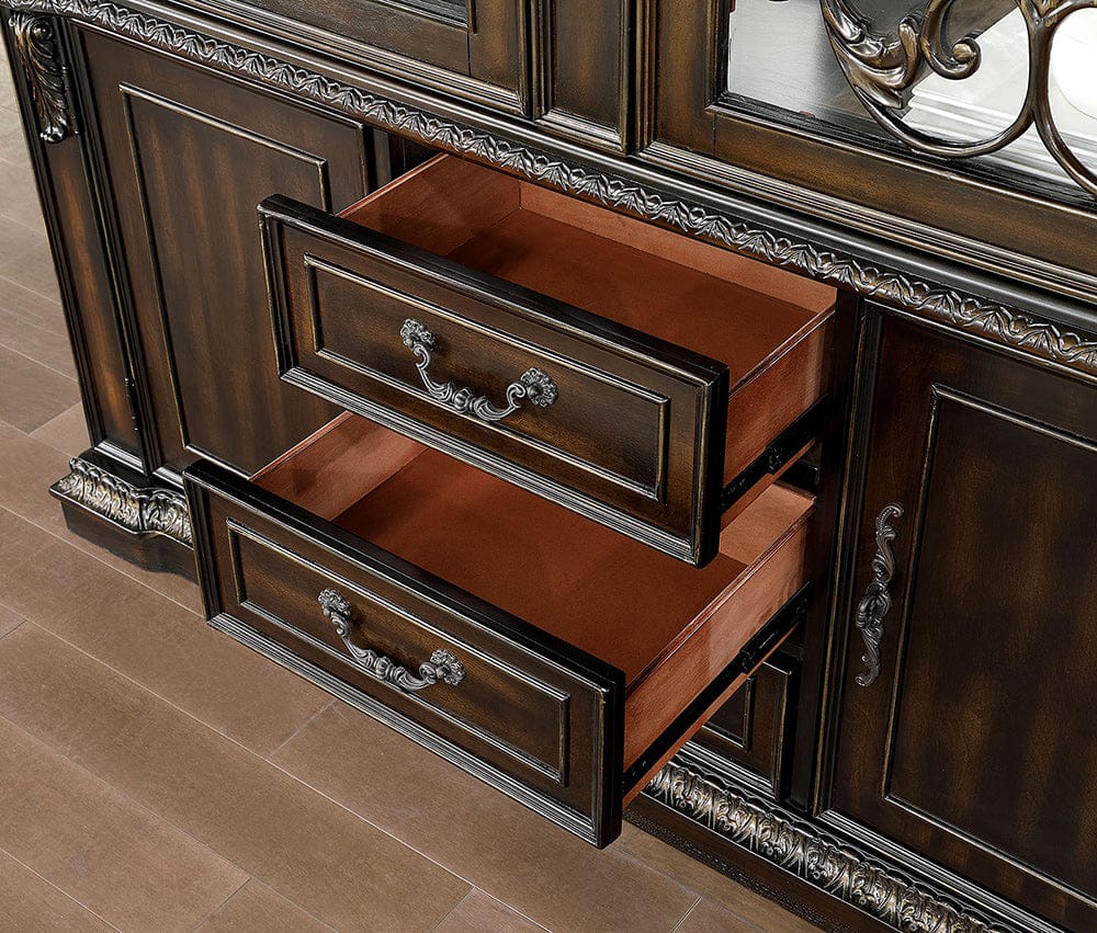 Furniture of America - Lombardy Hutch & Buffet in Walnut - CM3146HB-SET View 3