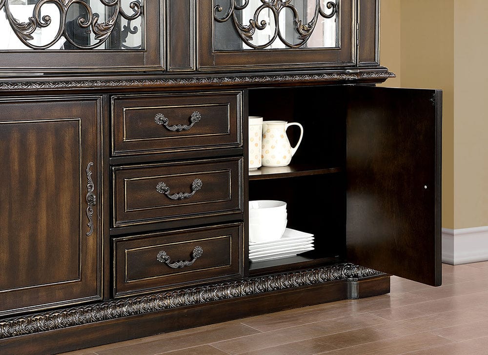 Furniture of America - Lombardy Hutch & Buffet in Walnut - CM3146HB-SET View 4