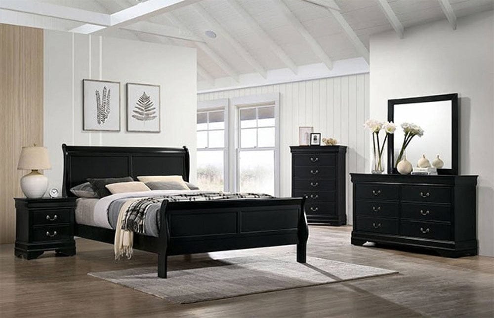 Furniture of America - Louis Philippe 5 Pc. Queen Bedroom Set w/ Chest in Black - FM7866BK-Q-5PC-CHEST View 1