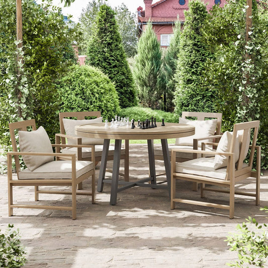 Furniture of America - Lyon 5 Pc. Game Table Set w/ 4 Arm Chairs in Black/Natural/Brown - GM-2018-5PC-19 View 1