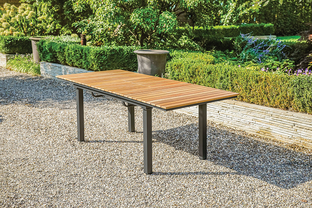 Furniture of America - Mackay Extendable Patio Dining Table in Gun Metal/Natural Teak - GM-2001 View 4