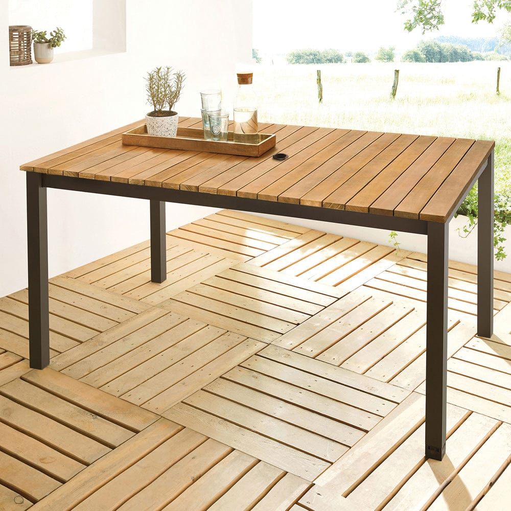Furniture of America - Mackay Patio Dining Table in Gun Metal/Natural Teak - GM-2004 View 1