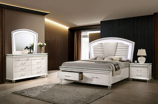 Furniture of America - Maddie 5 Pc. Queen Bedroom Set w/ 2NS in Pearl White/White - CM7899Q-5PC-2NS