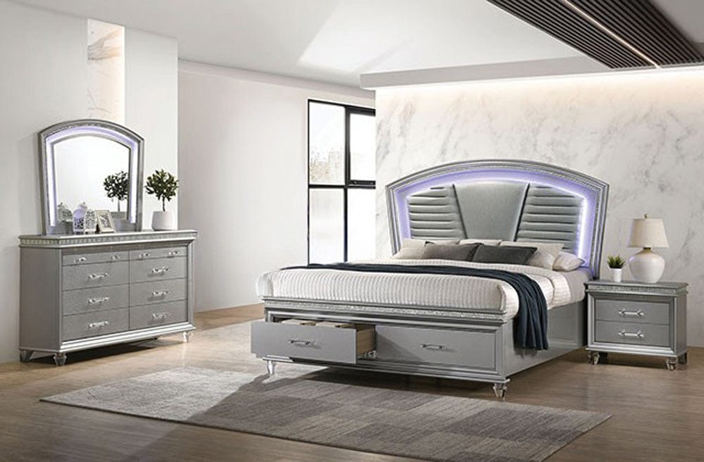 Furniture of America - Maddie 5 Pc. Queen Bedroom Set w/ 2NS in Silver - CM7899SV-Q-5PC-2NS