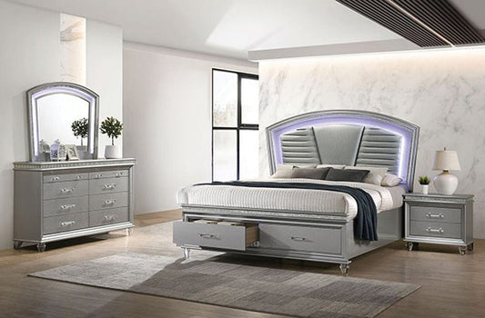 Furniture of America - Maddie 5 Pc. Queen Bedroom Set w/ 2NS in Silver - CM7899SV-Q-5PC-2NS
