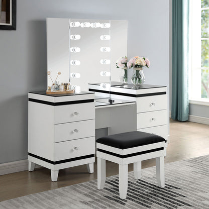 Furniture of America - Madonna Vanity Set in White/Black - CM-DK824WH-PK View 1