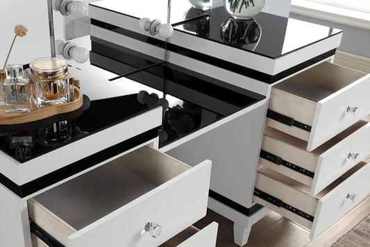 Furniture of America - Madonna Vanity Set in White/Black - CM-DK824WH-PK View 2