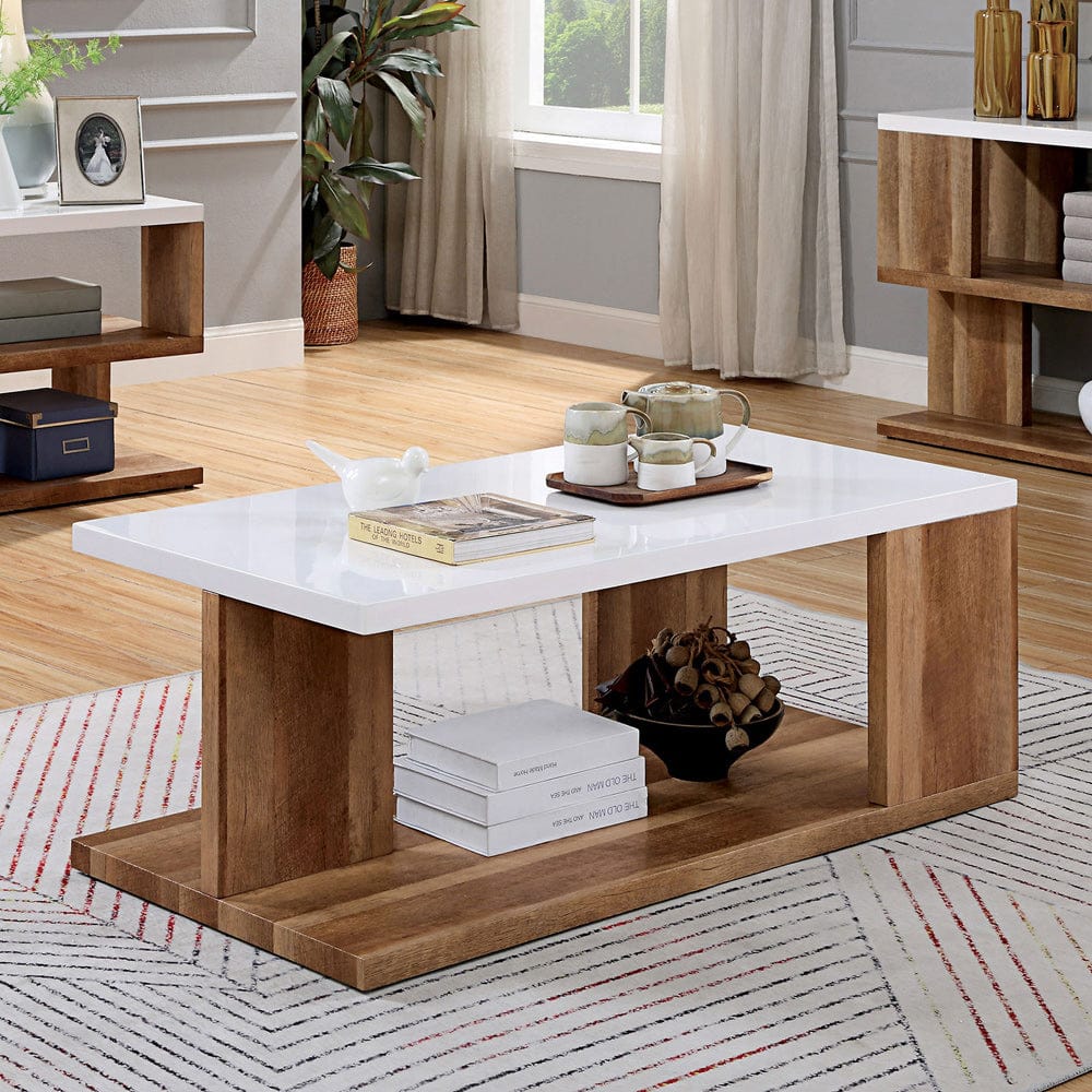 Furniture of America - Majken Coffee Table in White/Natural Tone - FOA4496C View 1