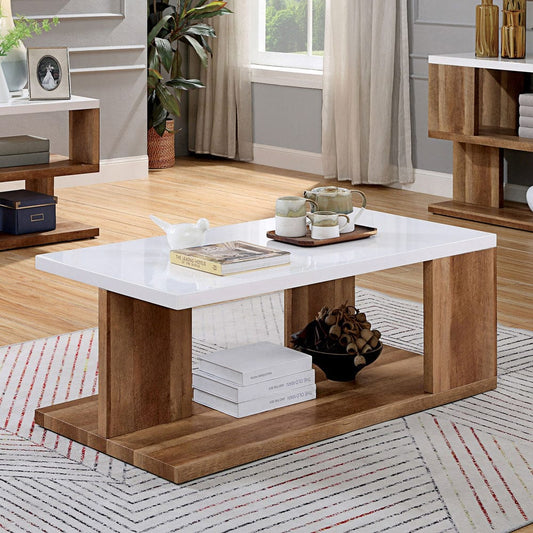 Furniture of America - Majken Coffee Table in White/Natural Tone - FOA4496C View 1