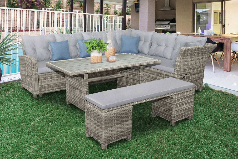 Furniture of America - Malia 6 Pc. Patio Dining Set w/ Bench in Gray - GM-1001-6PC View 1