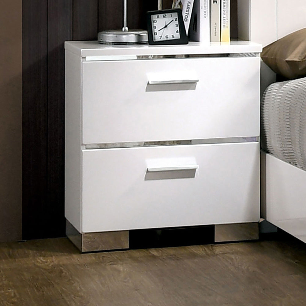 Furniture of America - Malte Nightstand w/ USB in White/Chrome - CM7049WH-N View 1