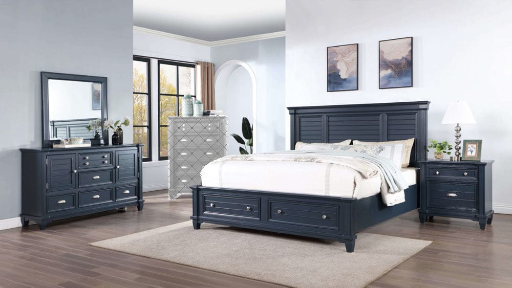 Furniture of America - Manzanillo 5 Pc. Queen Bedroom Set w/ 2NS in Slate Blue - CM7470BL-Q-5PC-2NS View 1