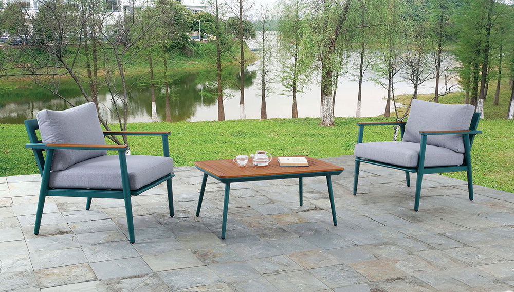 Furniture of America - Marsha 3 Pc. Outdoor Set in Gray/Green/Oak - CM-OT1845-3PK View 1